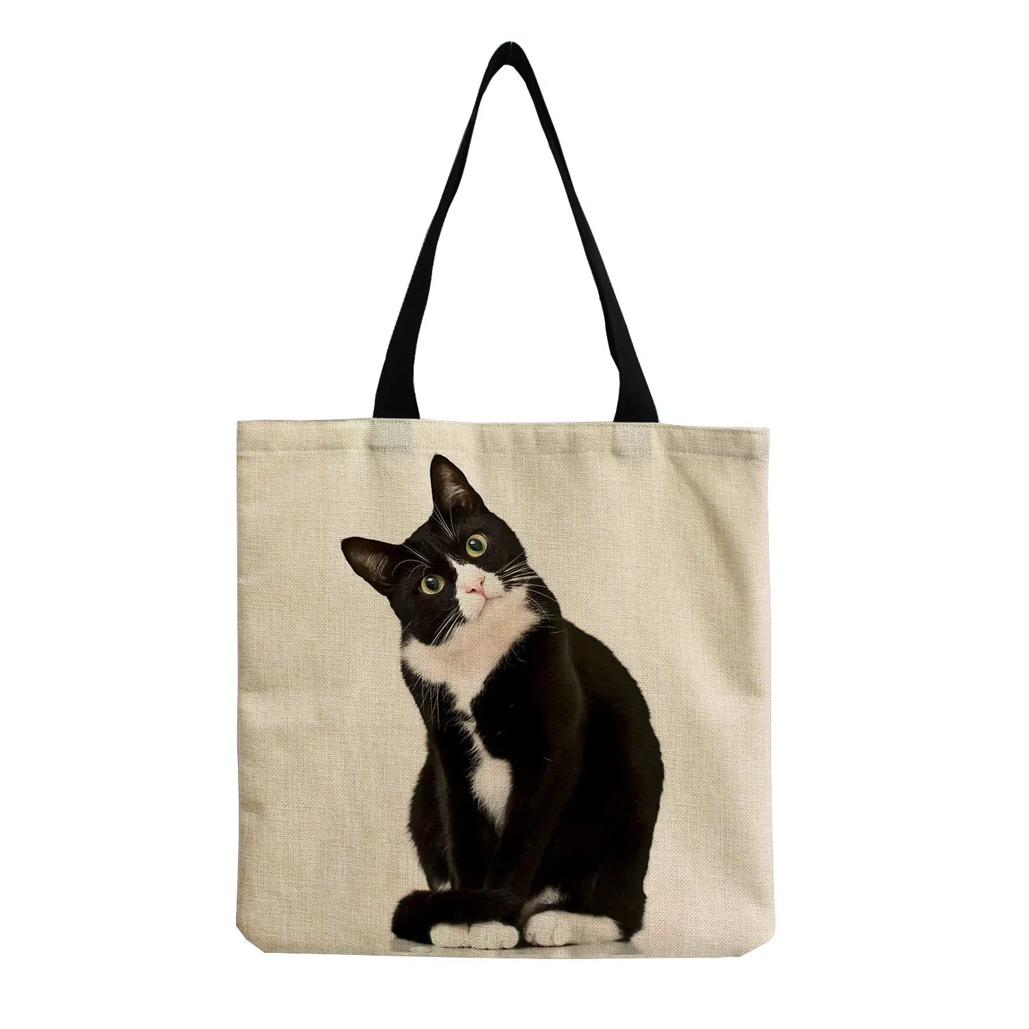 Design Bags Women Bag 2021 Black Cat Print Shopper Bag Handbag Office Eco Reusable Casual Shoulder Bags Practical Storage Totes