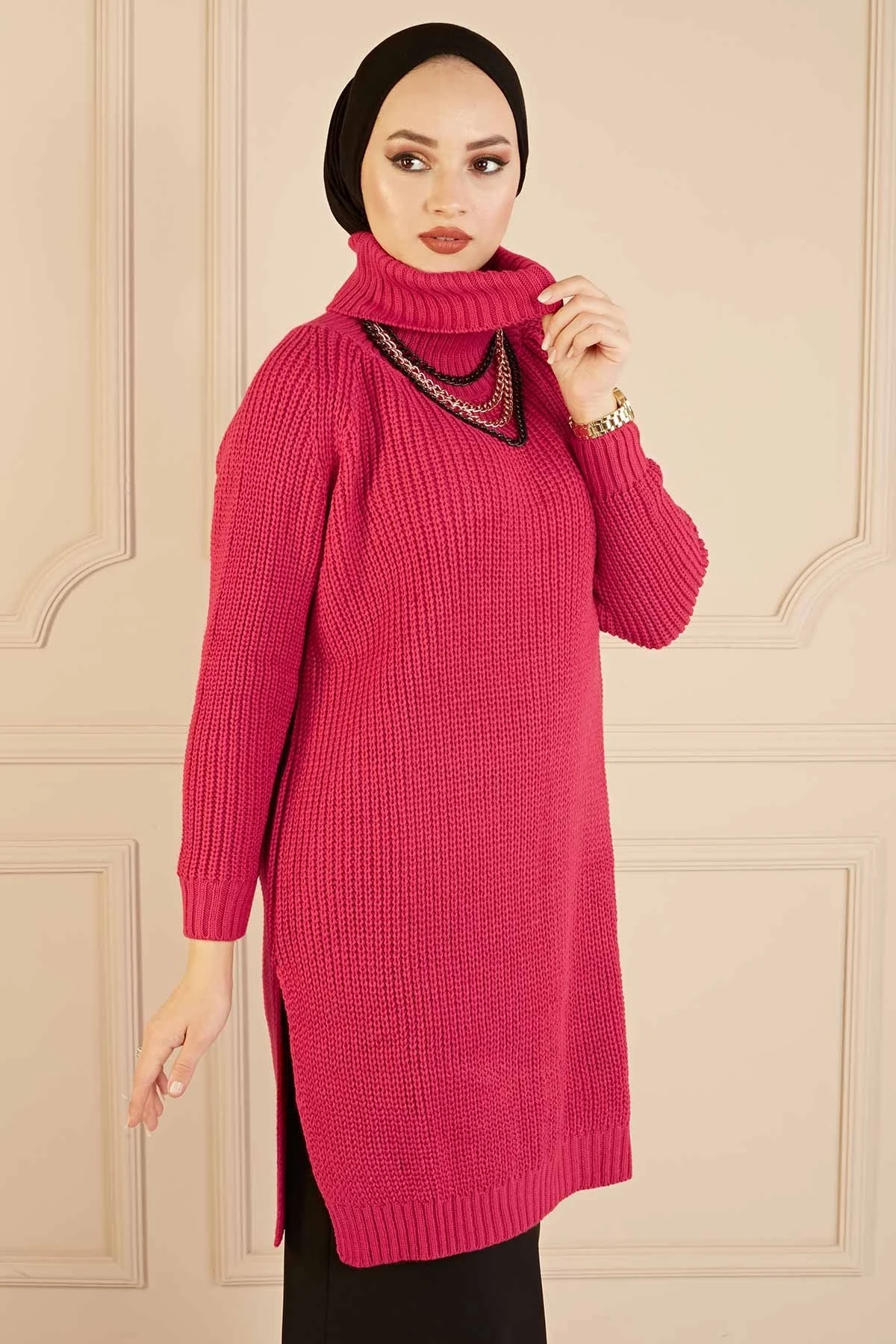 Throat Oversize Knitted Jumper Powder  Musl Muslilm Clothing Long Dress Winter Autumn امرأة ستر Dubai Fashion English FREE SHİPP