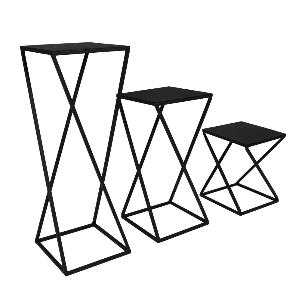 Metal Cross Leg Black Nesting Table 3 Pieces WD-21