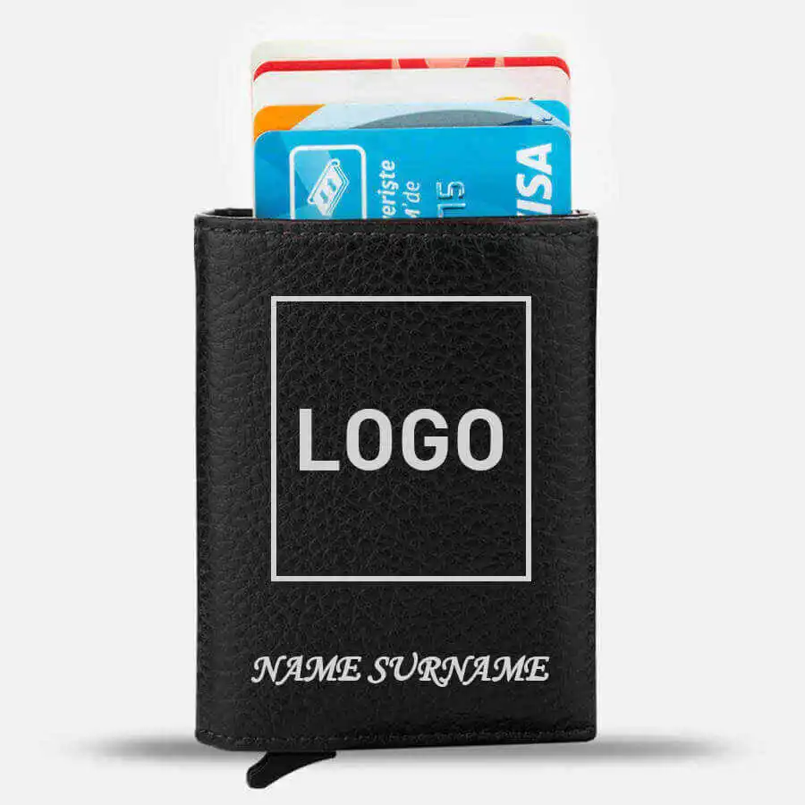 Customisable Automatic Pop-Up Leather Card Holder Black Purse Casual For a Lifetime Money Good Quality Luxury Naive Style Design