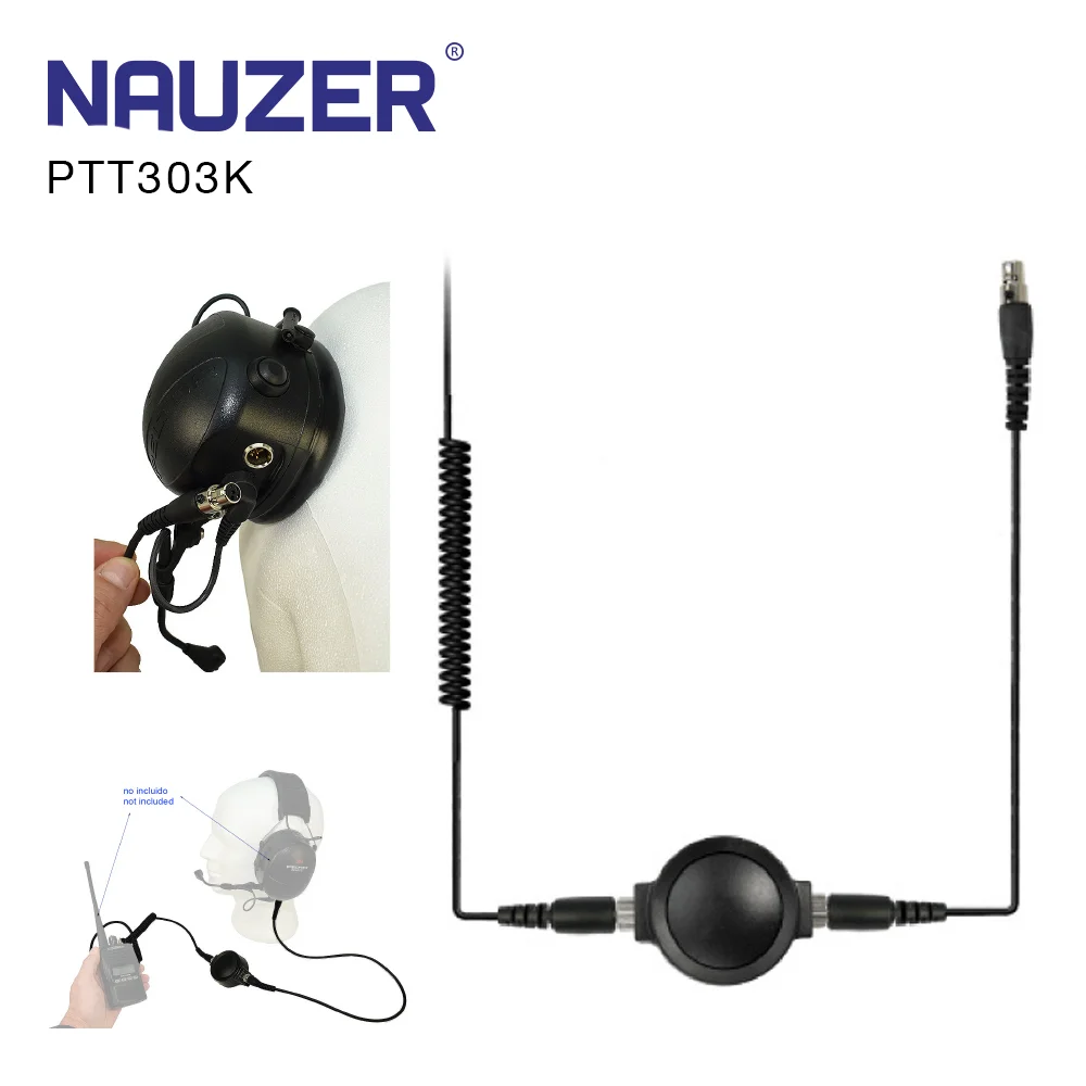 NAUZER PTT303K professional Cable with large PTT with Kenwood two pins connector and Peltor connector for walkie talkies Kenwood compatible with Peltor Flex Headset, Peltor orat