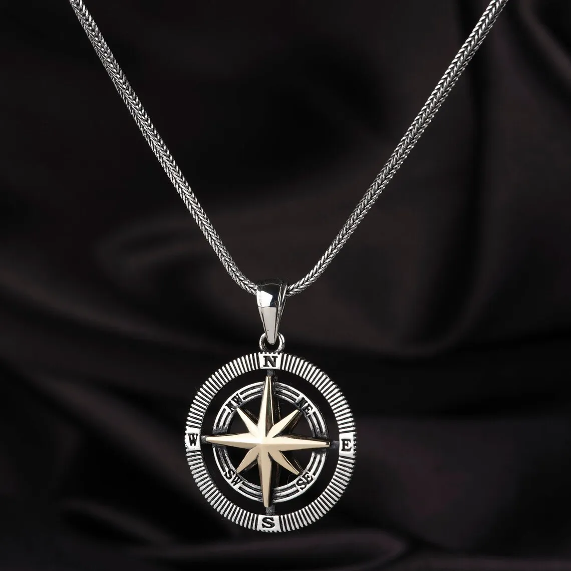 Elegant Compass Necklace in 925 Sterling Silver Sailor Compass Pendant Trendy Gift for Men Necklace Free Shipping Fine Jewelry