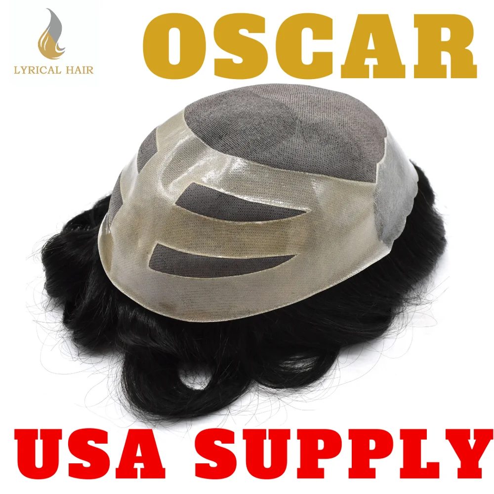 

Fine Mono Mens Toupee Hairpiece Poly Coating Human Hair Replacement System Oscar