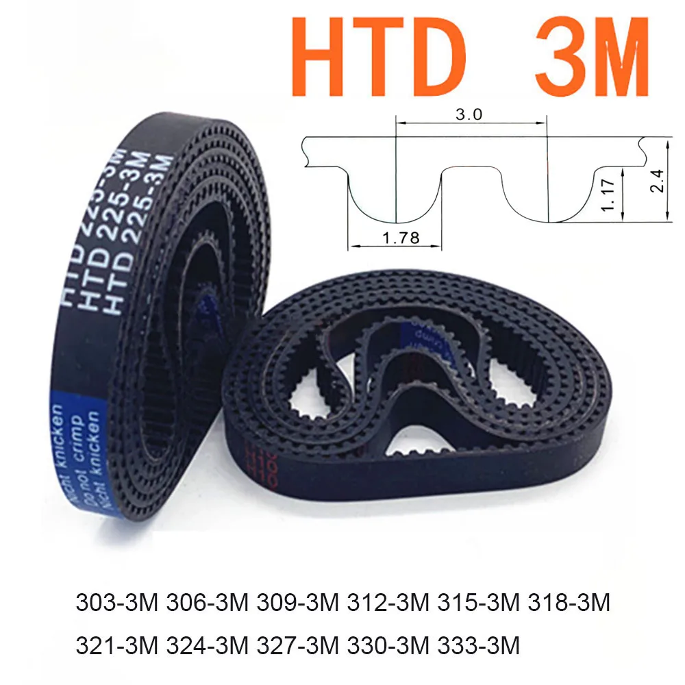 1pcs Width 6 10 15 20mm HTD3M Rubber Timing Belt Pitch Length 303 306 309 312 315 318 321 324 327 330 333mm Transmission Belt