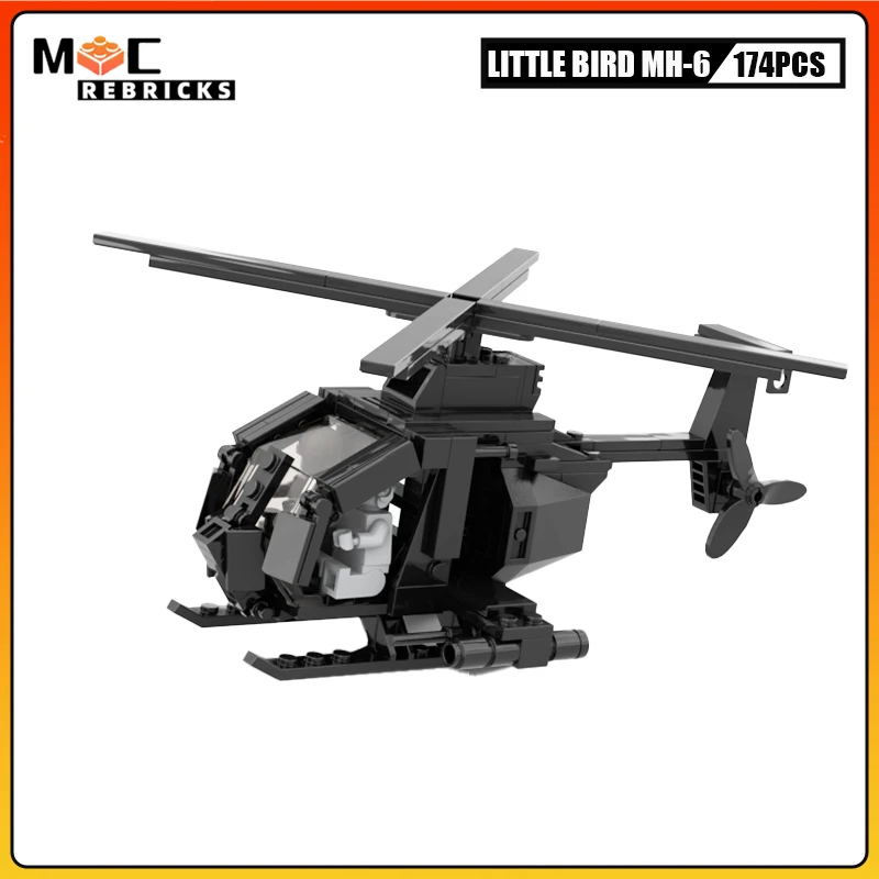 Bloques de construcción helicóptero pequeño pájaro MH-6 versión de potencia de fuego ww2 bollos militares piloto MOC originalidad ladrillos juguete Kit regalo de Navidad