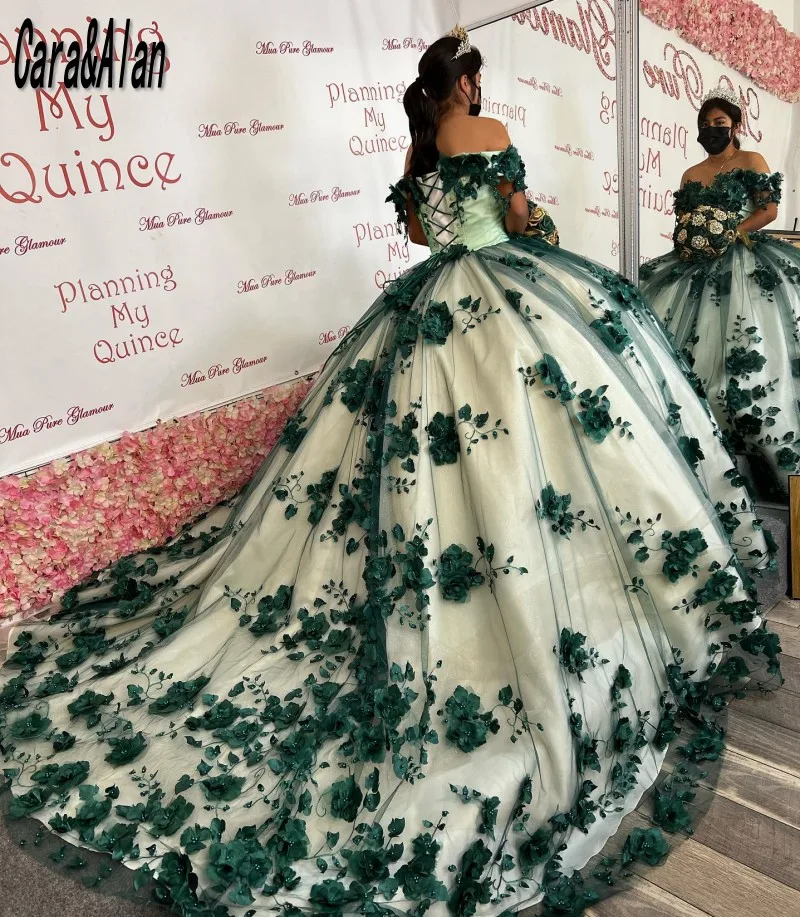 Vestidos De XV Años 2023 Quinceanera Dresses 3D Floral Appliqued Beading Sweet 16 Birthday Gowns Mexican Girls Brithday Wear