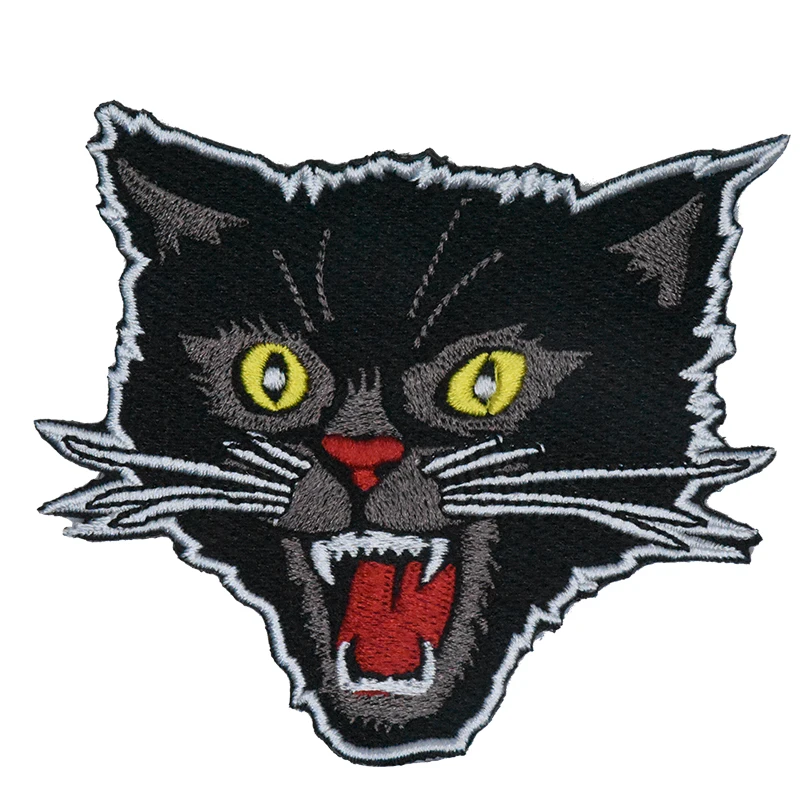 MCPATCH Black Screaming Cat Cool Angry Horror Punk Patches Cute Applique Sew Iron on Kids Craft Patch for Clothing