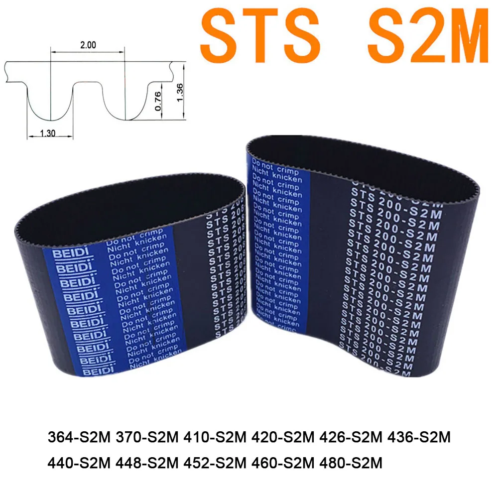 Width 6 10mm STS S2M Rubber Timing Belt Pitch Length 364 370 410 420 426 436 440 448 452 460 480mm