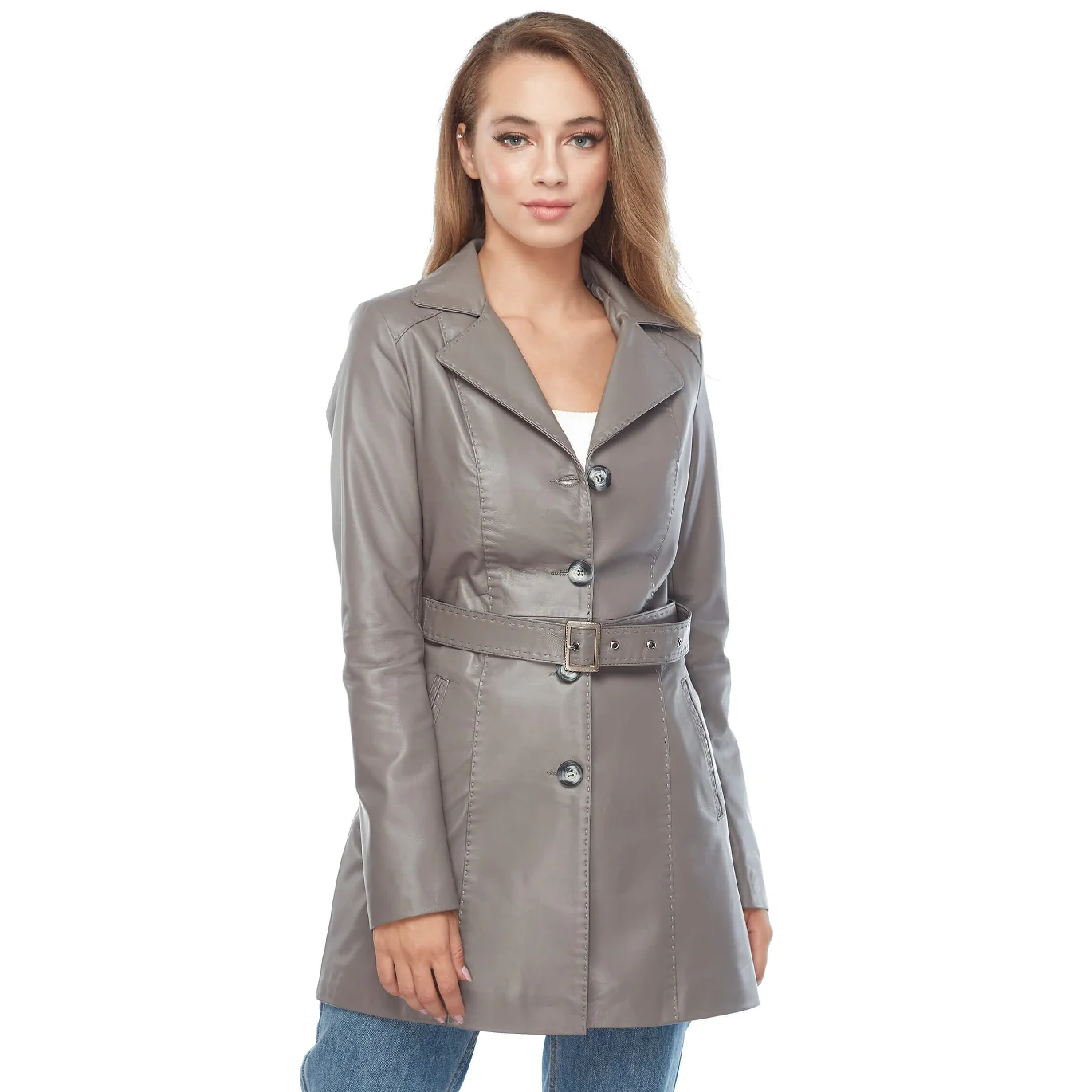 Veste en cuir véritable pour femme, manteau de mouton, agneau, mouton, automne-hiver, 2022, mince, grande taille, Vintage, Biker, Unecca Taupe