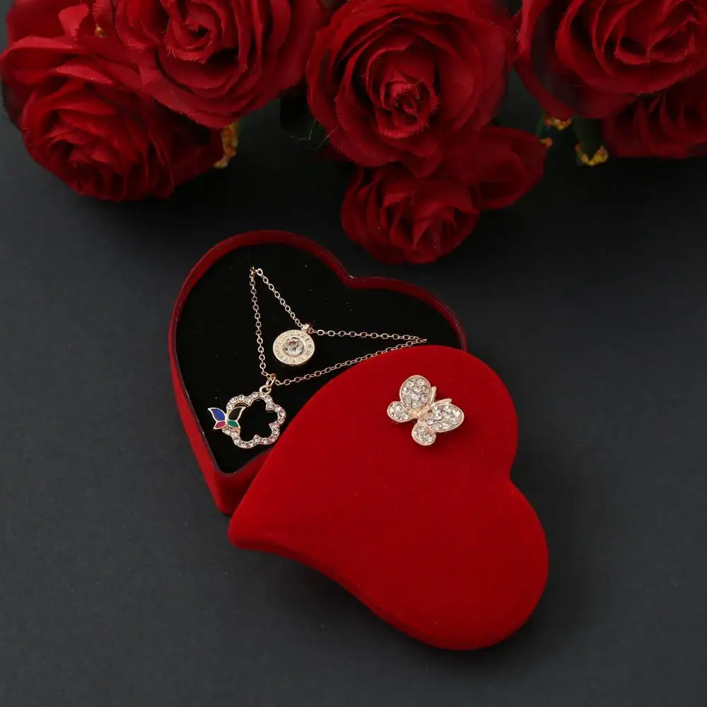 Luxury Mother Valentine Gift Ladies Necklace Custom Velvet Heart Box Special Occasions 2023 Silver Color Choker Sparkling Neck Clavicle Chain Fine Jewelry Set For Women Birthday Wedding Party Wholesale Shopping