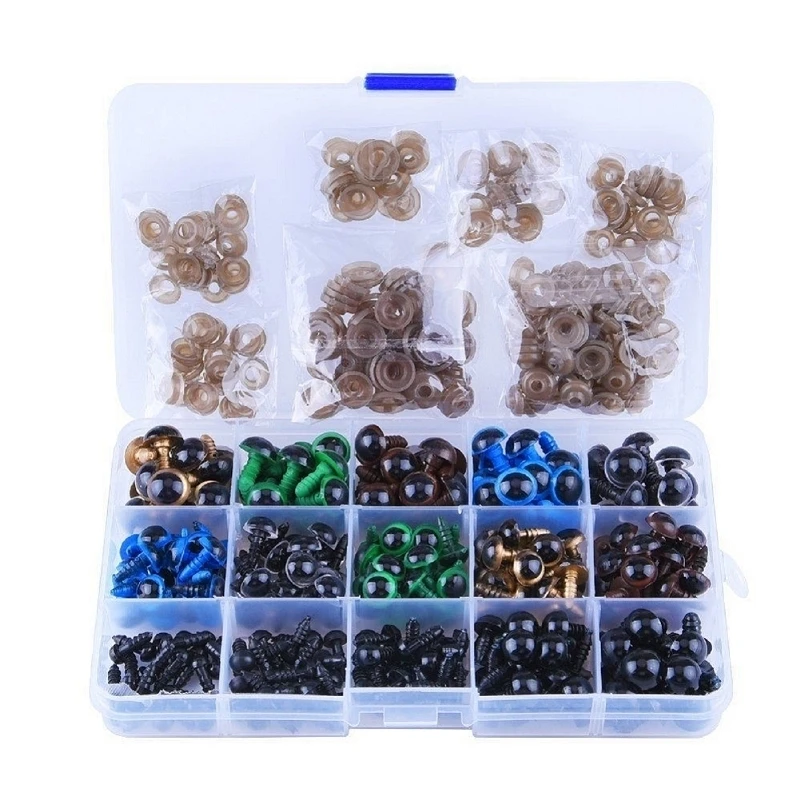 

Felting Dolls Safety Eyes, 150pcs Colorful Safety Eyes 150pcs Washers for Decys Sewing Packaged by Grid Box (6/8/9/10/12mm)