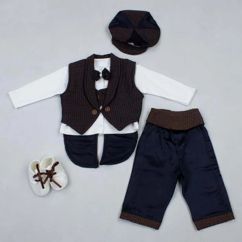 

Brown Tuxedo For Baby Boy 5 Pieces Suit Clothing Sets Gentleman Special Daily Prom Male Babies Toddler Classical Suit Of Clothes