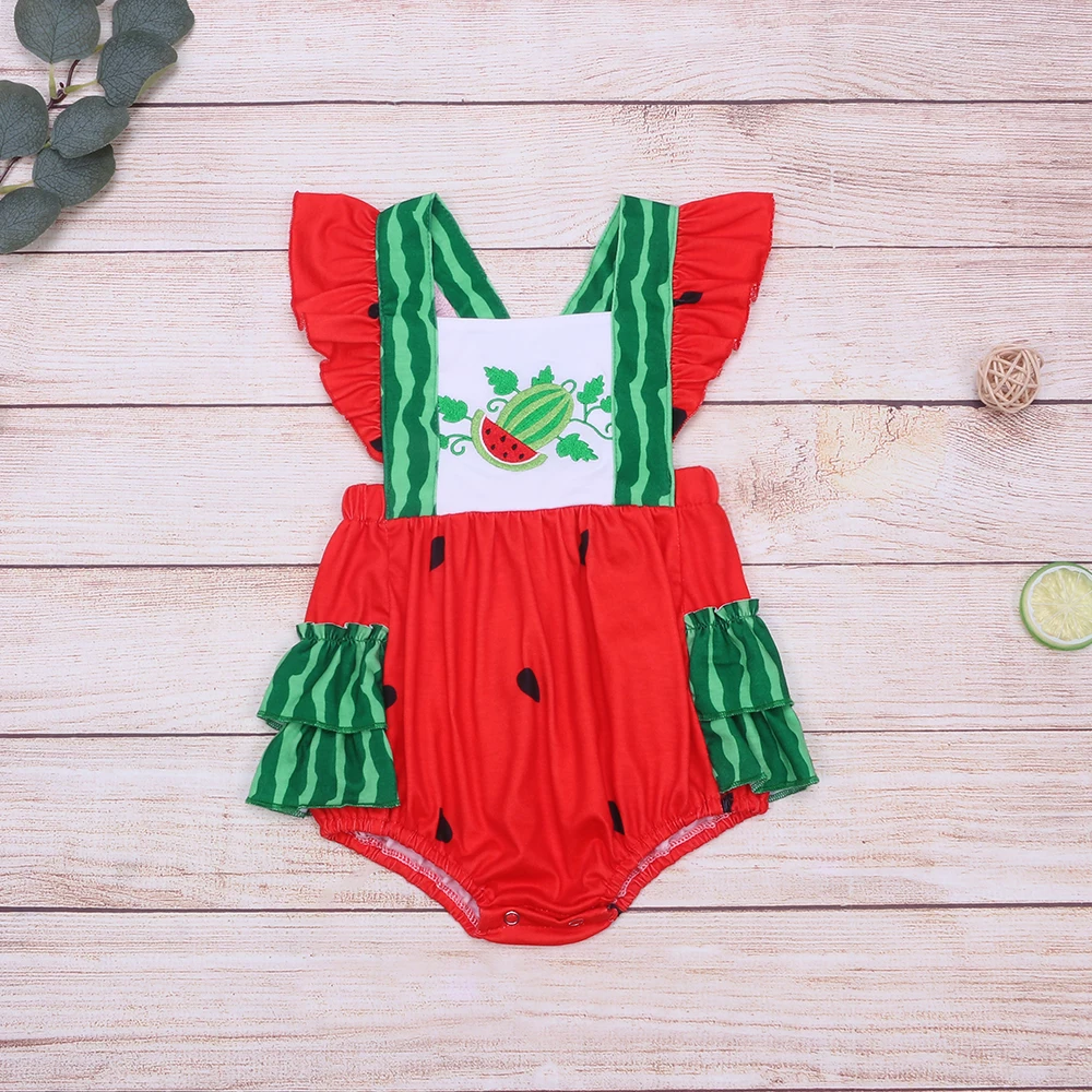 

Baby Girl Clothes Summer Infant Romper New Style Watermelon Embroidery Clothes Beautiful Toddler Sleeveless Jumpsuit For 0-3T