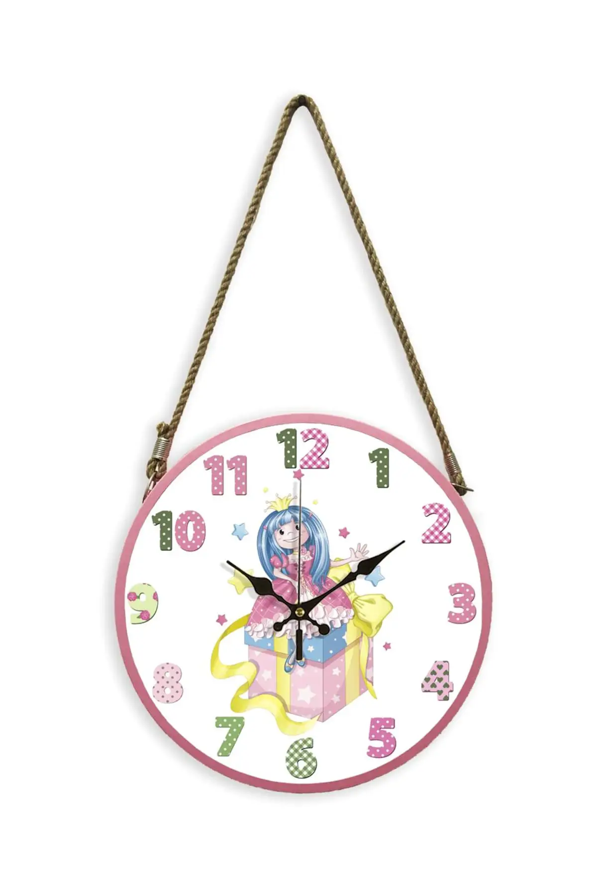 Wire rope Kids Room Decorative Wall Clock Pink Gril 60 X30Cm