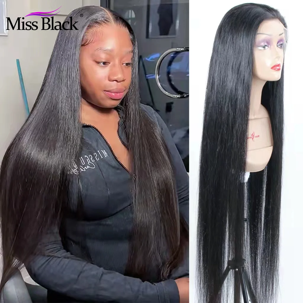 Peluca de cabello humano liso con encaje frontal para mujeres negras, pelo Remy brasileño predespuntado, transparente, HD, 13x4/13x6, 360