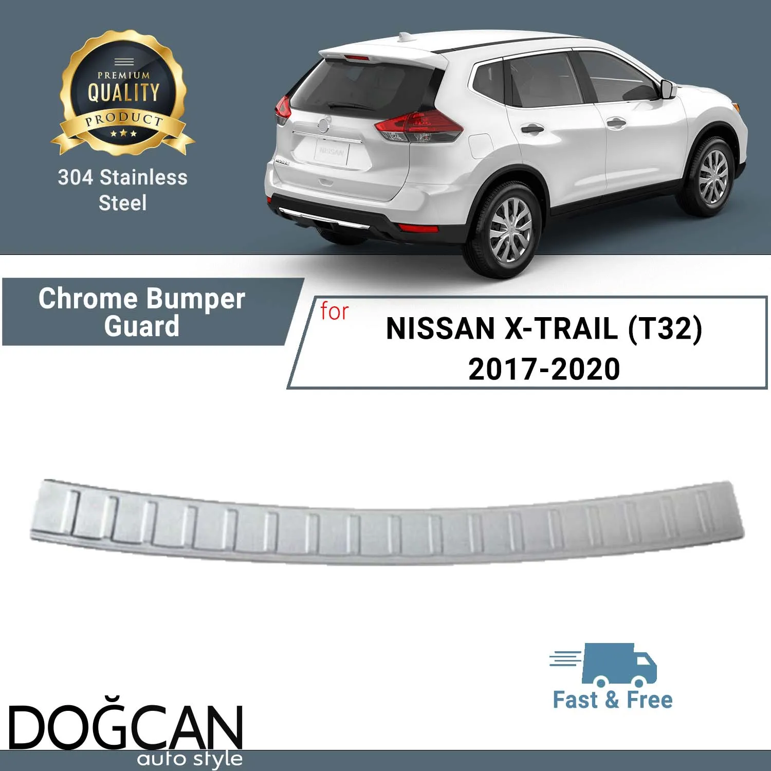 

Fits Nissan X-TRAIL (T32) 2017-2020 Chrome Rear Bumper Guard Trunk Sill Protector Stainless Steel Trim Cover