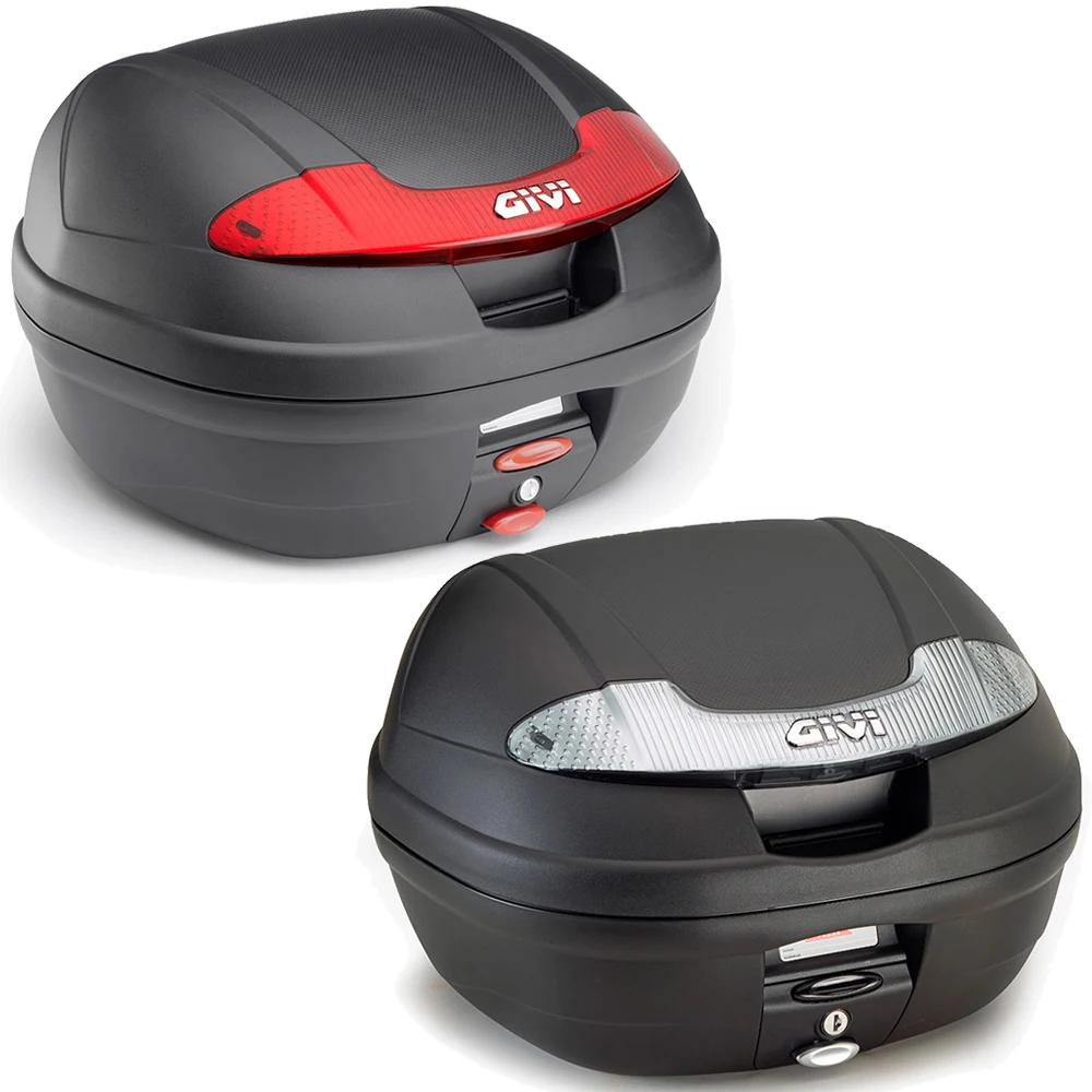 Givi E340N/E340NT-trunk moto Vision Monolock 34L with black plate, max load 3 Kg motorcycle 2 color red catadioptric or transp.