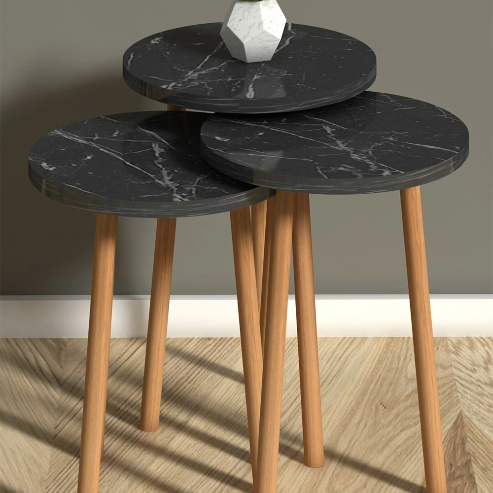 Coffee Table 3 Pieces Side Table Tea Coffee Service Table Round Living Room, Coffee Table with Quality and Useful Wood Legs