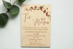 Eucalyptus Wedding Invitation, Botanical Wedding Invite, Floral Personalised Wedding Invite, Simple Wooden Invite, Minimal Invit