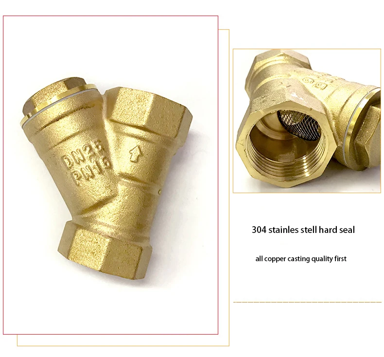 1/2" 3/4" 1" 2" 3" 4" Y-förmiger Inline-Mesh-Siebfilter mit Innengewinde, Messingfilterventil, Y-förmiger Messingsiebfilterventil – Detail 3