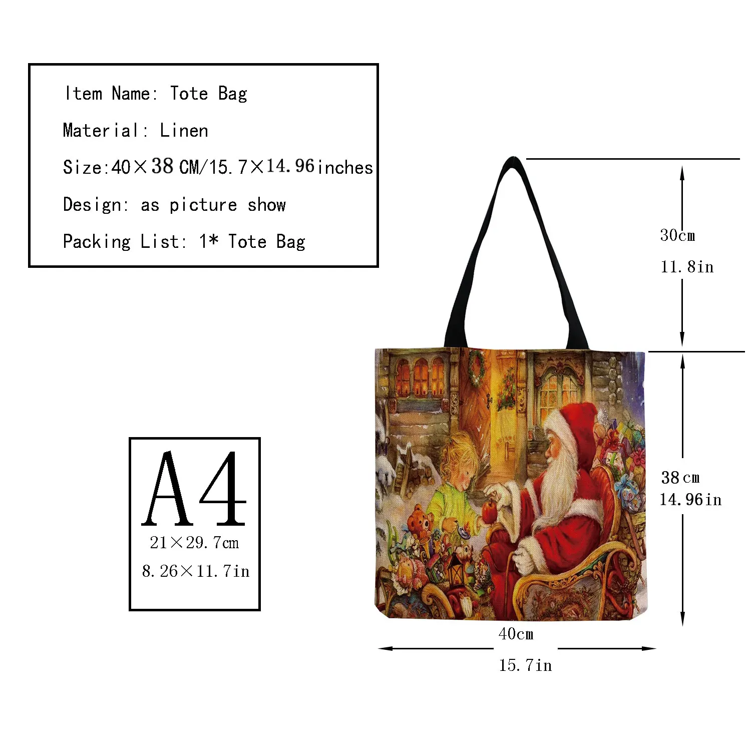 Hot Sale Santa Claus Tote Bag Christmas Candy Gift Handbags High Capacity Reusable Shopping Bag Foldable Shoulder Bag Customized