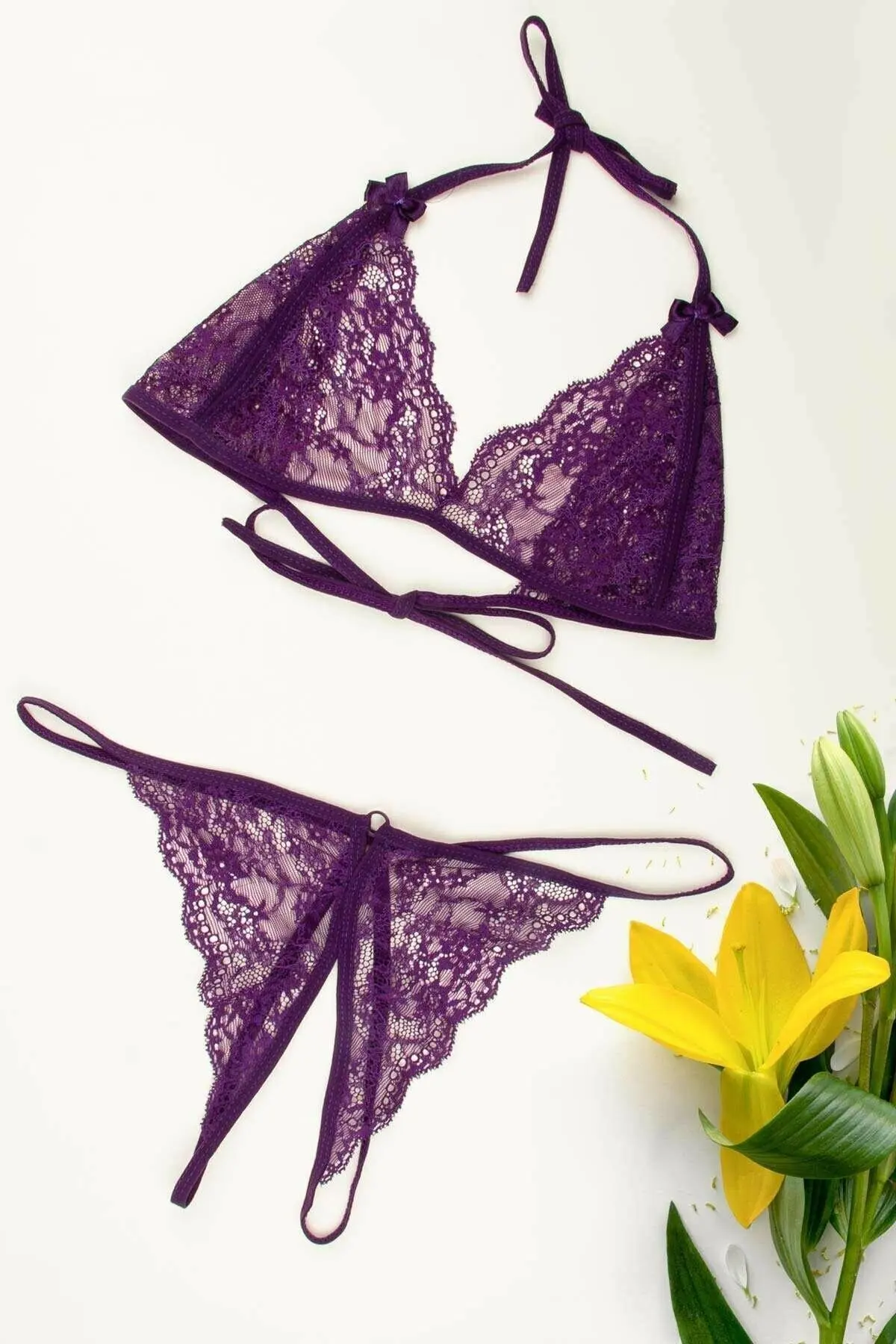 LOOK FOR YOUR WONDERFUL NIGHTS Women's Purple Lace Fantasy Bra Set IN GORGEOUS COLOR FREE SHIPPING