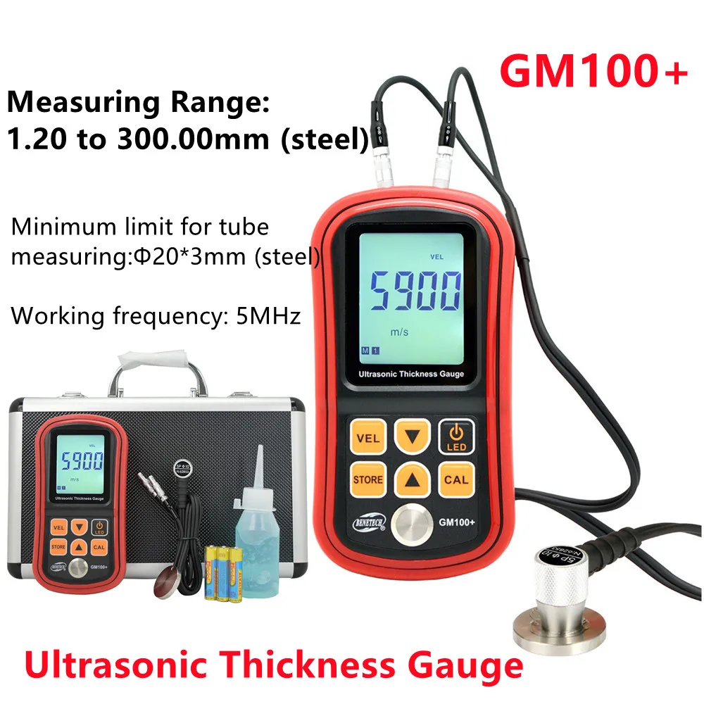 

5PCS Digital Ultrasonic Gauge GM100+ 1.2-300MM Steel Pipe Wall Thickness Tester Voice Sound Velocity Meter Measuring Tools