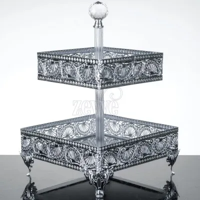 wonderful dowry wedding mothers day birthday gift awesome decor Silver Color Hunkar Two Tier Square Cookie – Fruit Serving Tray