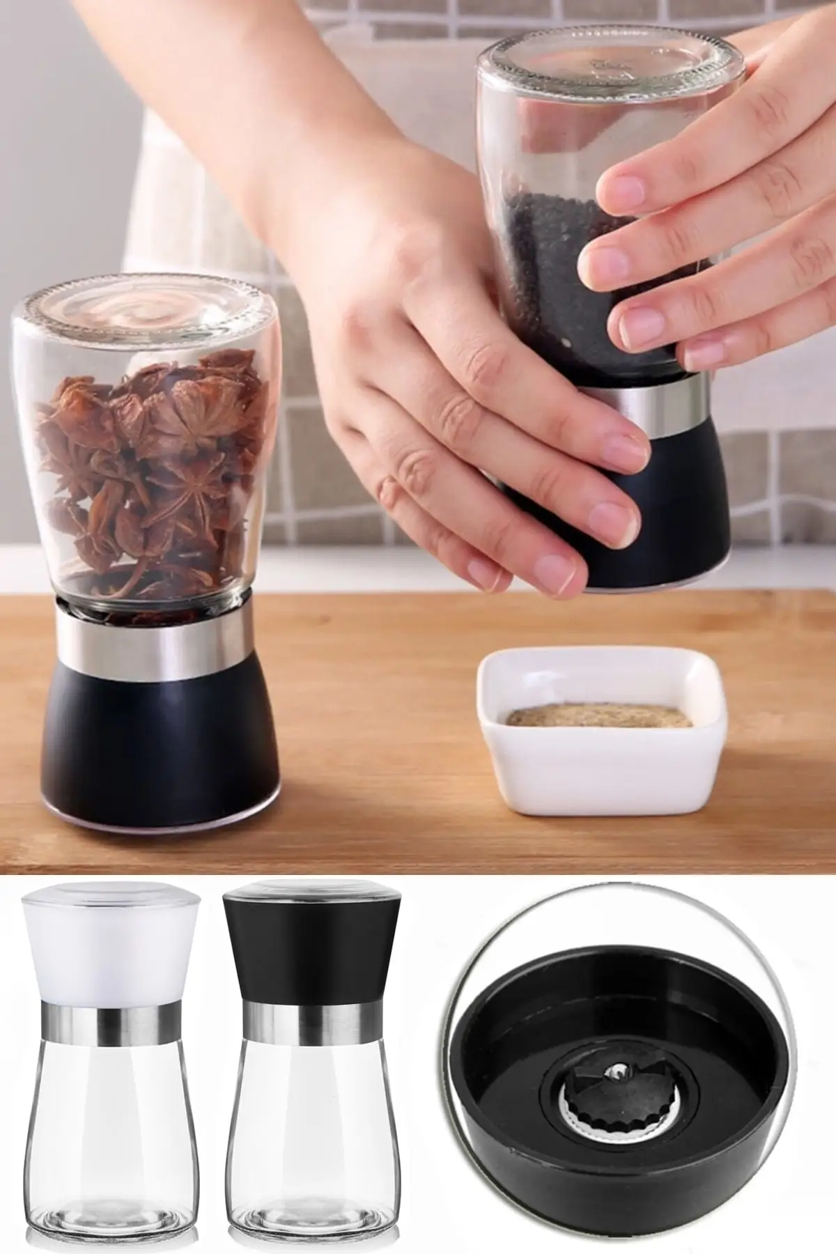 Manual Salt Pepper Grinder Set Electric Plastic Ceramic Burr Mill For Herb Pepper Spice Adjustable Kitchen Grinding Gadgets