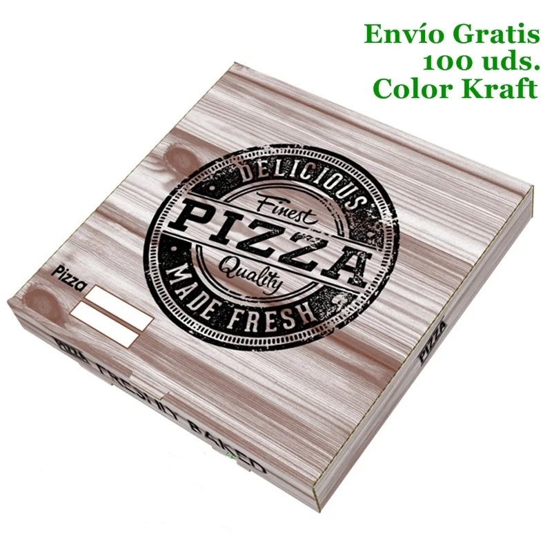 VASOMADRID, cardboard KRAFT box, for PIZZA, 100 Pats, perfect for delivery, take away, able to withstand high temperatures and preserve the properties of food, avoiding the smell of cardboard in H30K food