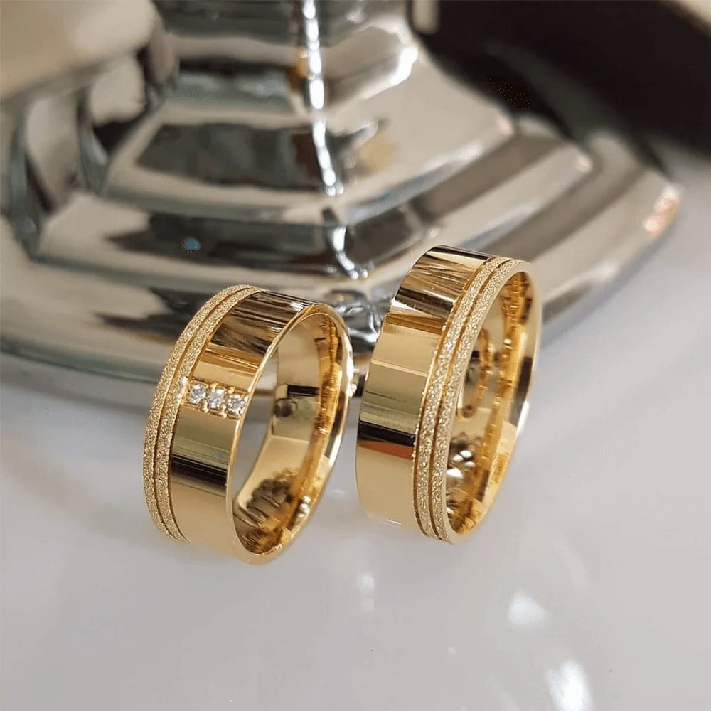 SILVERFONI 925 Sterling Real Silver Wedding Rings Set For Men And Women Jewelry Hand Made Anniversary Gift New Season Gold Plate