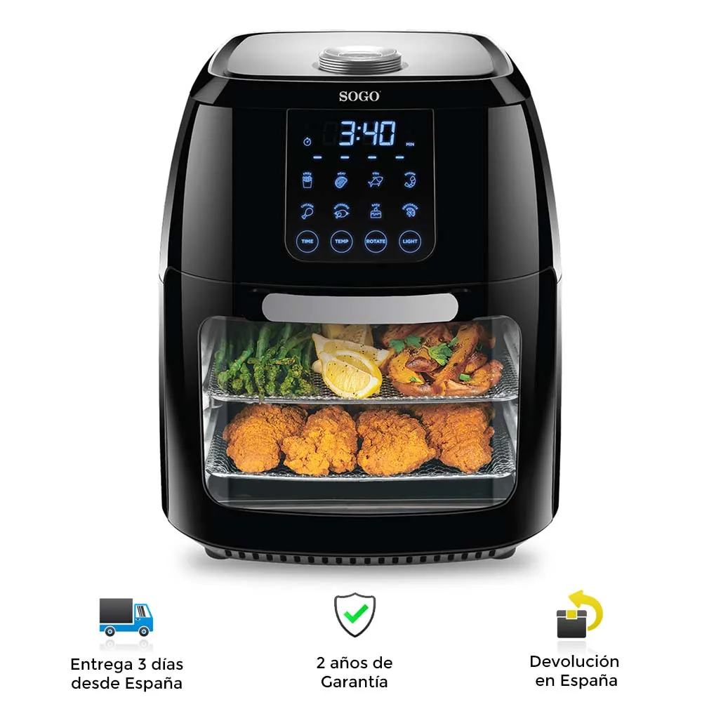 Hot air fryer 3 in 1 Sogo, oven and dehydrator, 10L, fast, powerful, clean, modern, portable, 1800W, timer, touch screen, LED light fryers, Fryer, oil-free fryer