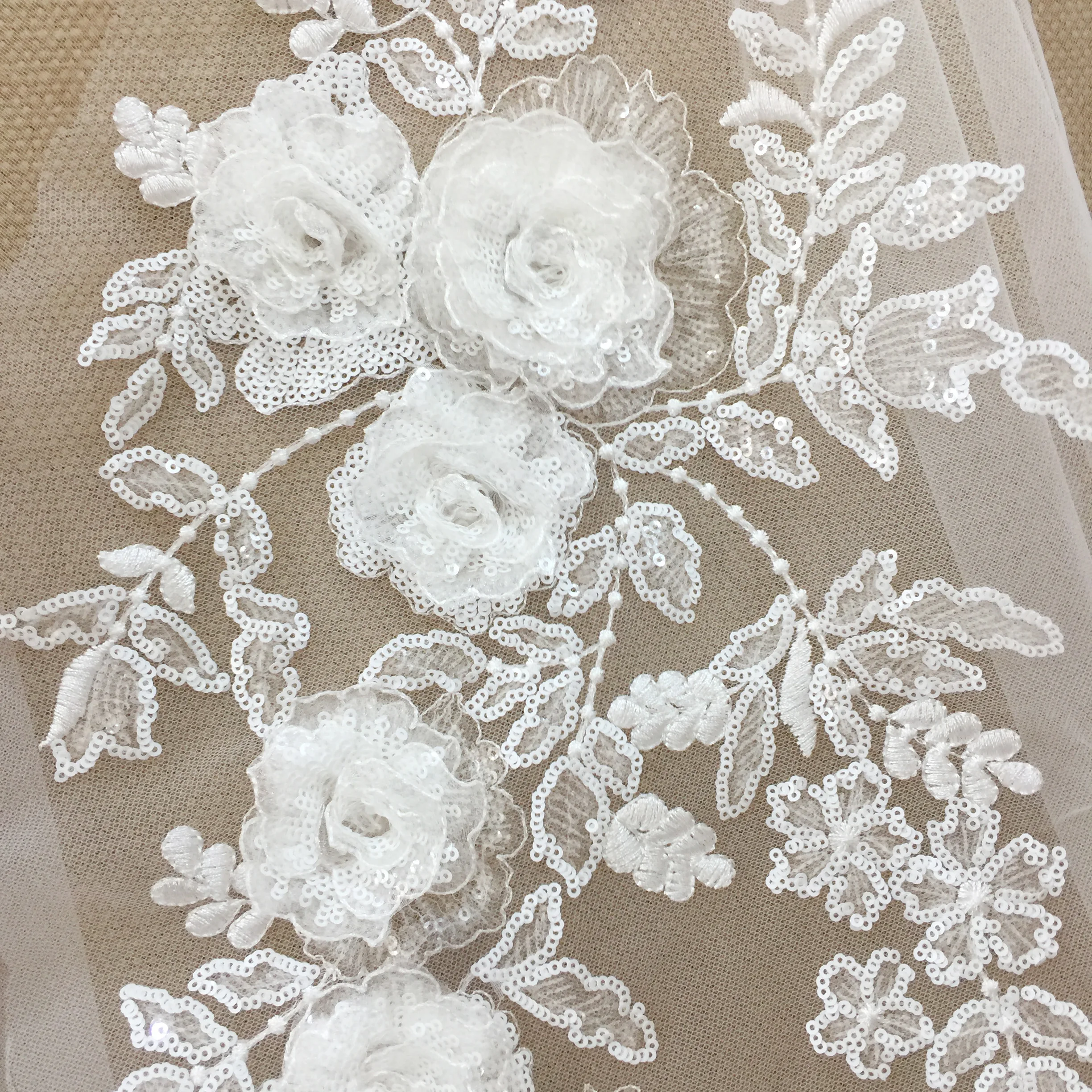 4 Pieces  Graceful 3D Lace Flower Applique , Dense Sequin Lace Motif for Dance Costumes Doll Dress Flower Girl Dress Craft DIY