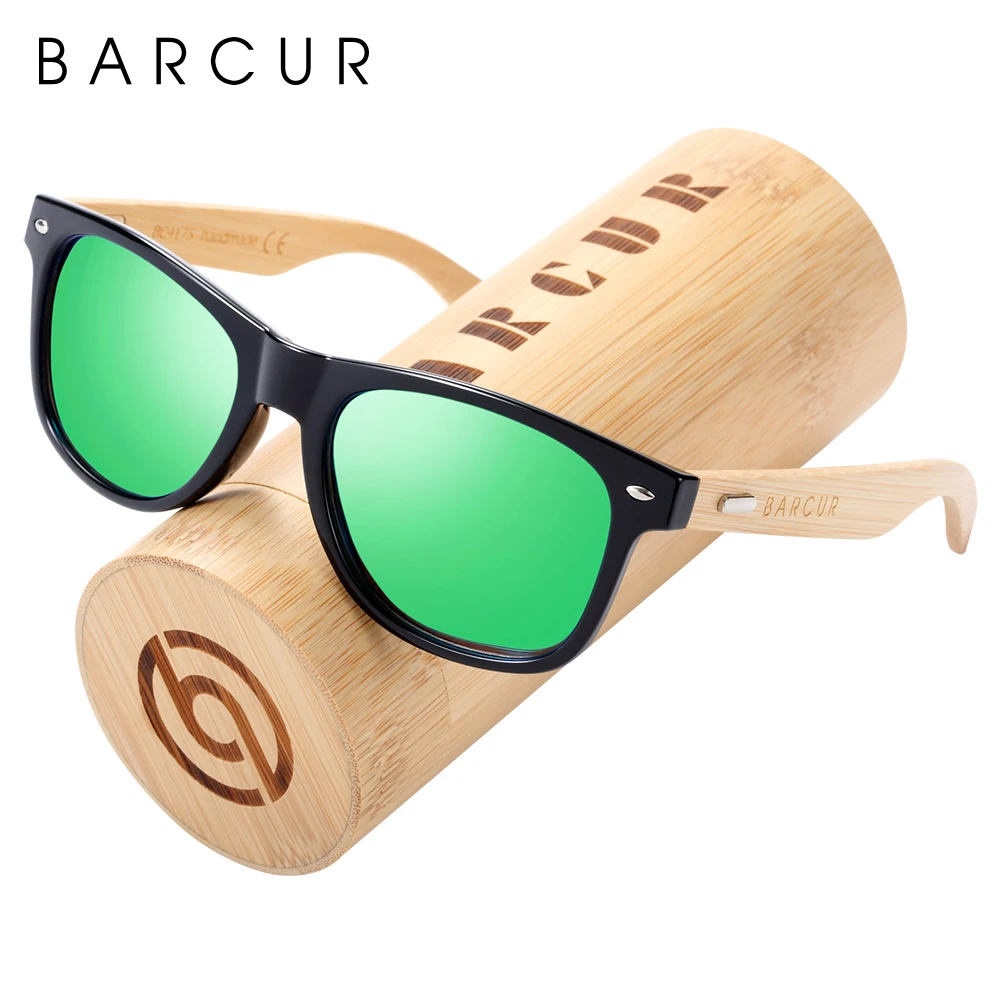 BARCUR Polarized Man Sunglasses Bamboo Sun Glasses for Women Wood UV400 Eyewear Oculos Blue Light Blocking Glasses