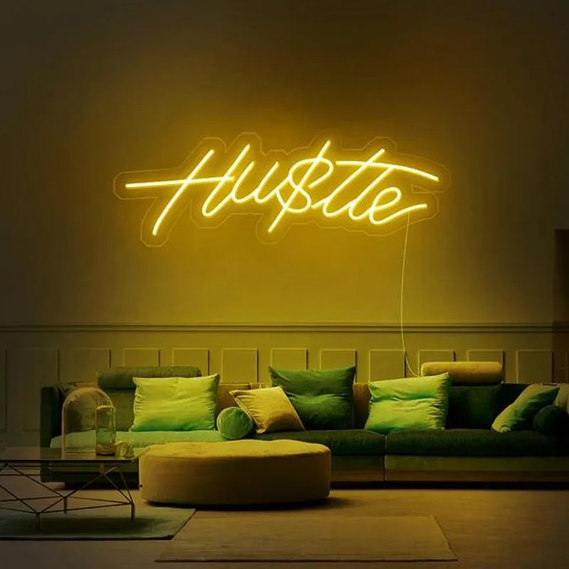 

Hustle Sign Neon Light LED Neon Sign Light Decorative Neon Hanging Signs Flex Neon Light Sign Night Room Decor Office Wall Decor