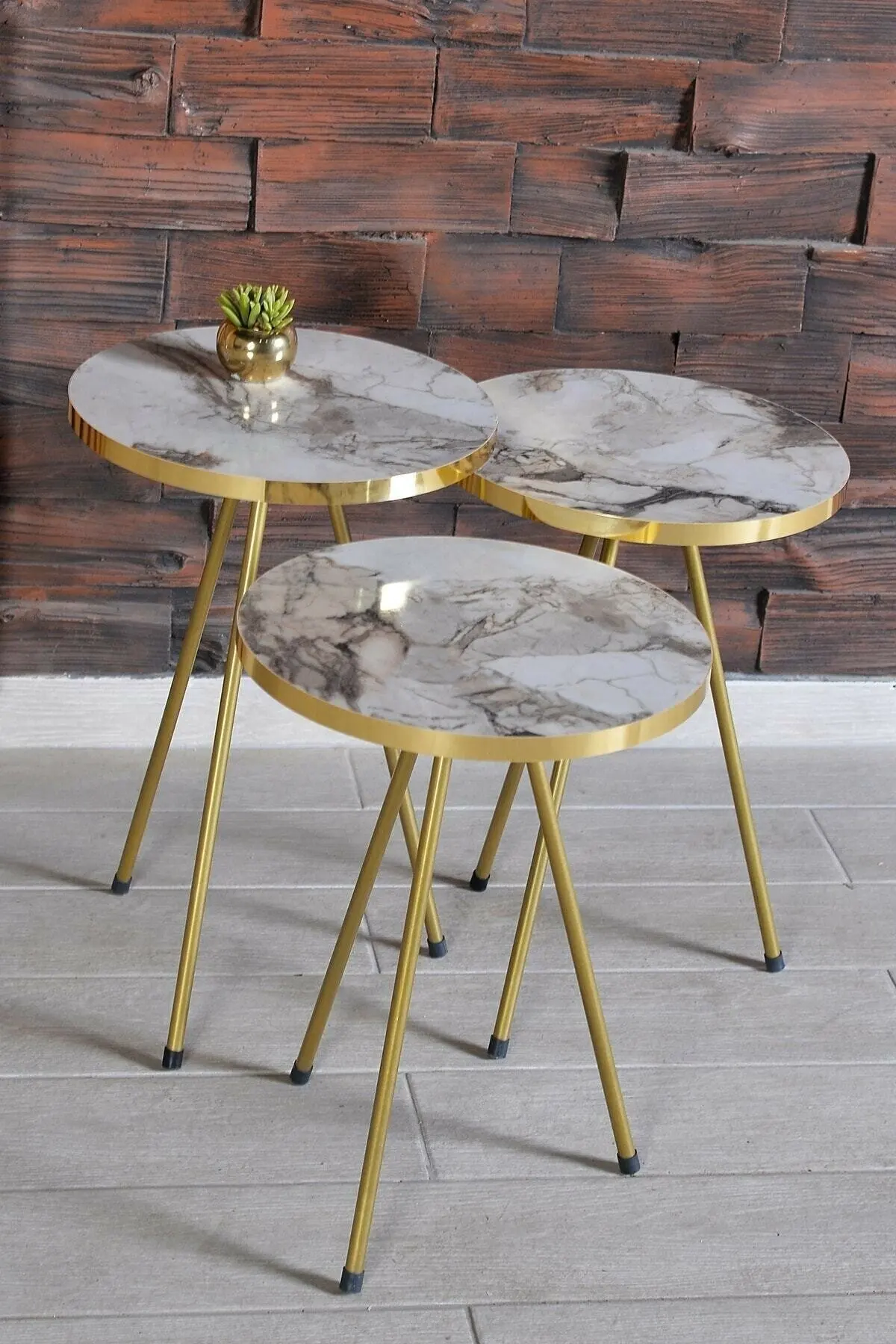 3 PIECE COFFEE TABLE, GOLD METAL FEET