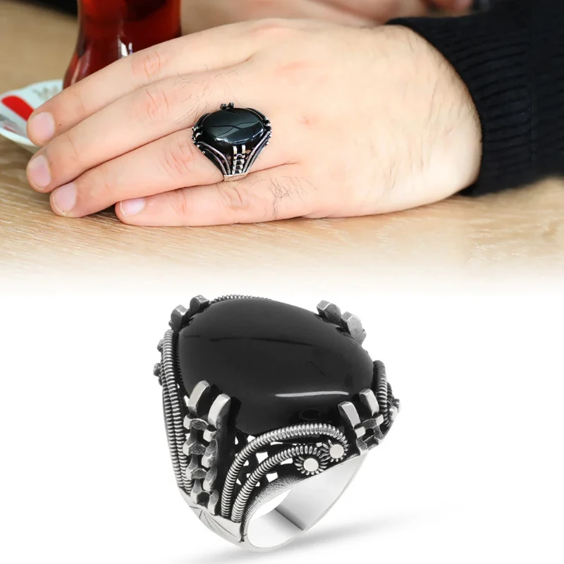 Male Nail Design Black Onyx Cubic Zirconia 925 Sterling Silver Ring Special Design 2022 Summer Winter Trend Gift Items Free Shipping