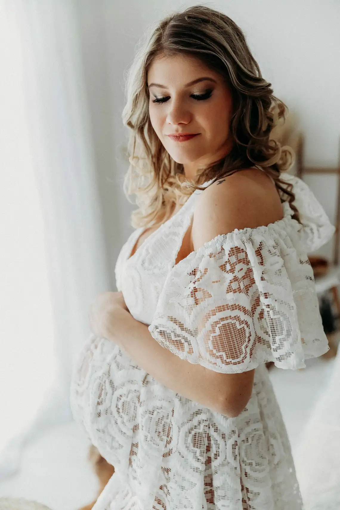 

CloverBridal Lace Bohemian Maternity Dress For Photoshoot Bboho Wedding Dress Maternity Gown For Elopement Wedding Photo WW8401