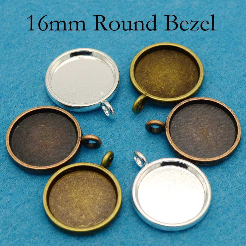 

500 Pcs - Smooth Surface 16mm Brozne Copper Silver Round Bezel Pendant Blanks Cabochon Base Settting for Necklace Earrings