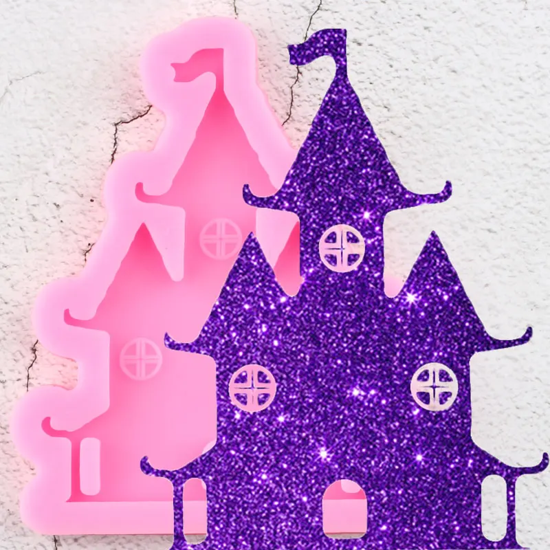 Shiny Halloween Haunted House Castle Silicone Mold Epoxy Resin Jewelry Making Keychain Molds DIY Handmade Charms Mould Pendant