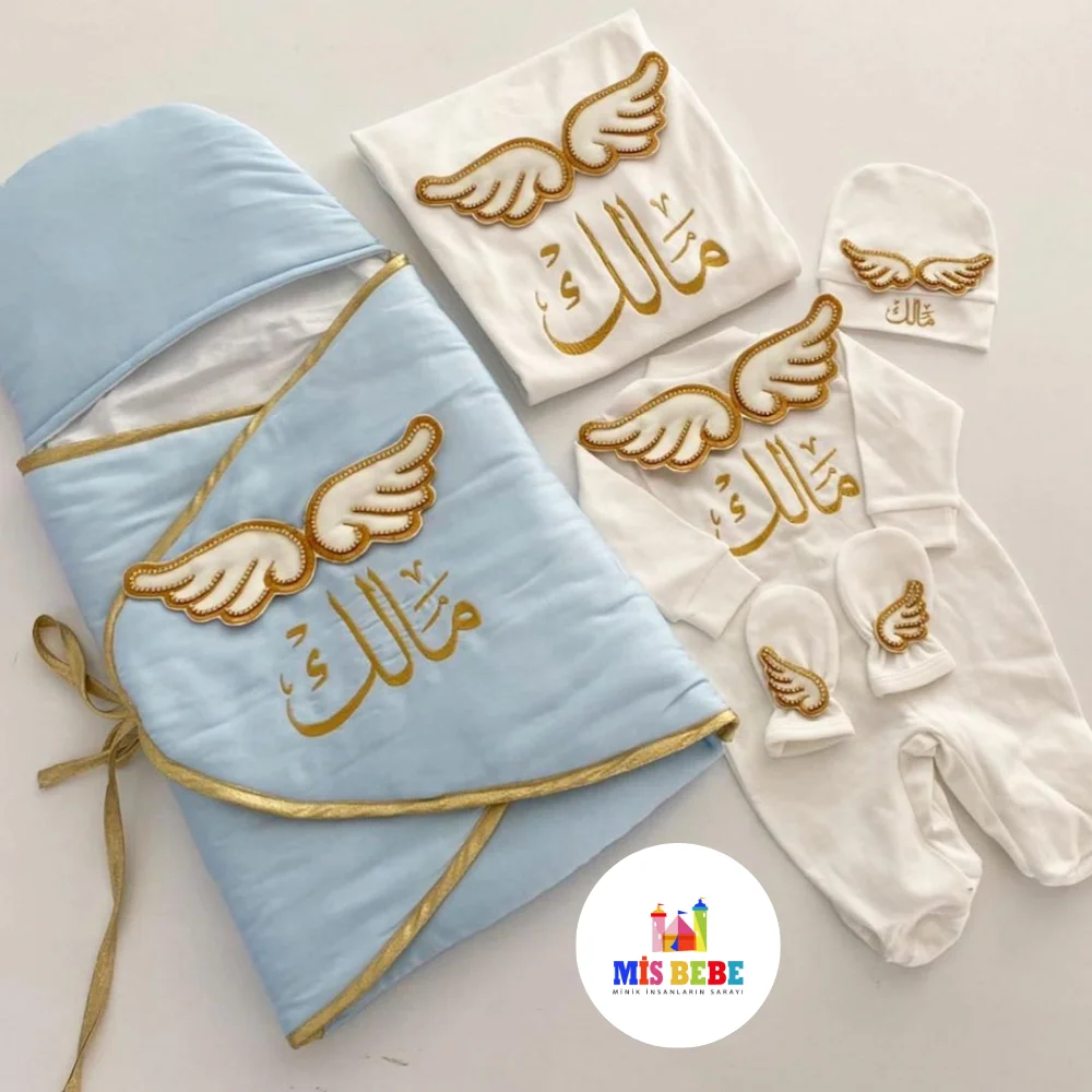 Custom Baby Hat, Swaddle, Romper, and Mittens - Newborn Gift Bundle