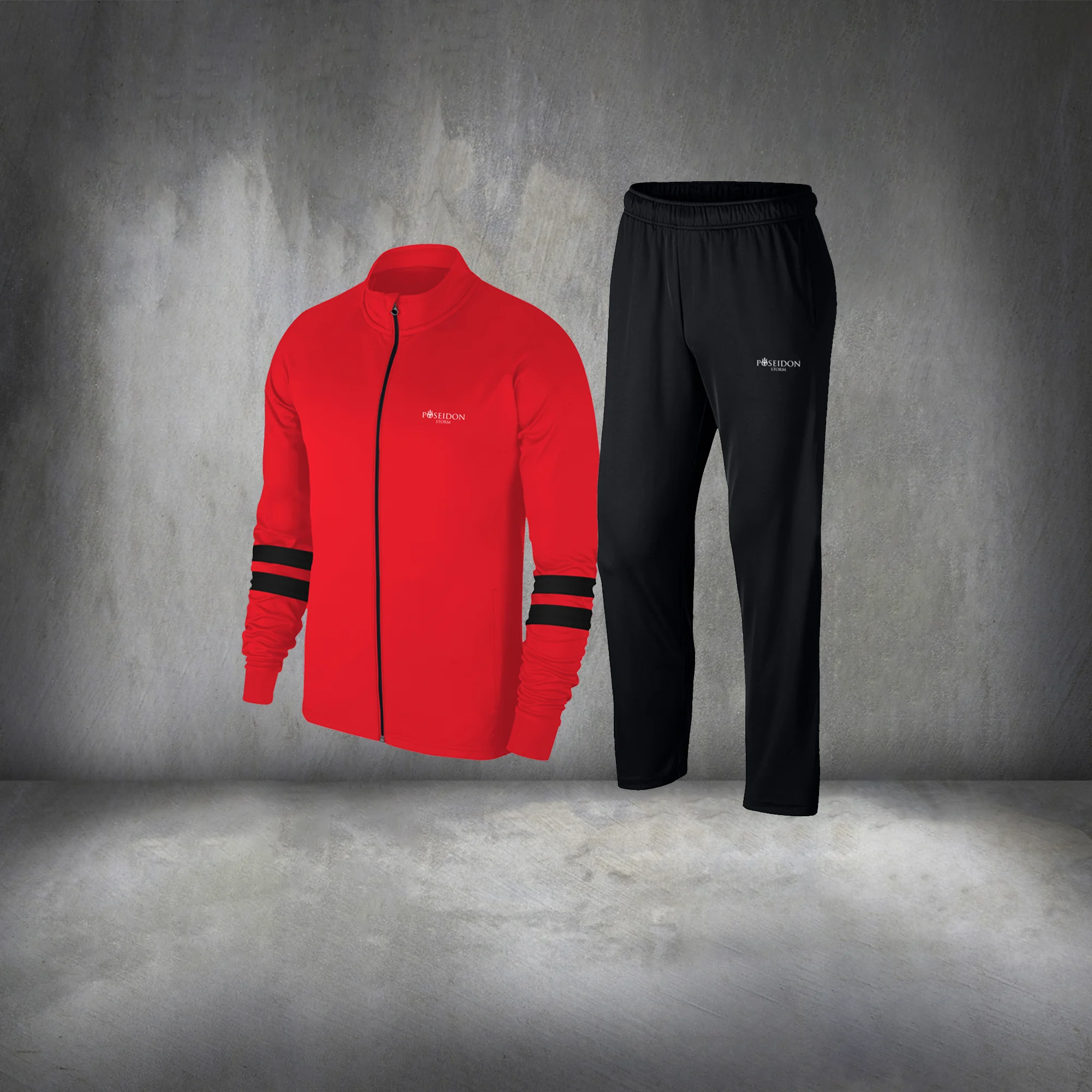 Large Size Men's Red Interlock Fabric Zipper Jacket and Sweatpants Running Set 4XL-10XL