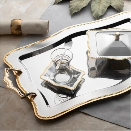 River Chain Gold Stainless Steel Tray Tea Tray-Serving Tray glass saucer tray set  tray serving  tray tea set tea tray tea table trays decorative  food tray gold tray trays mirror tray plateau glass tray serving board