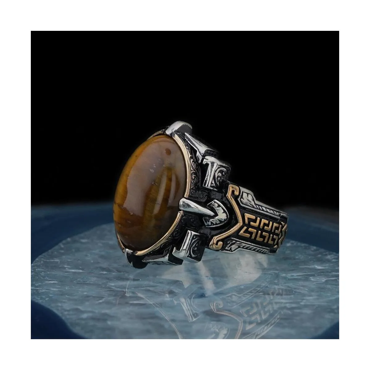 

925 Sterling Silver Oval Brown Tiger Eye Design Men's Ring Exclusive Chic Accessory for Men Special Ring