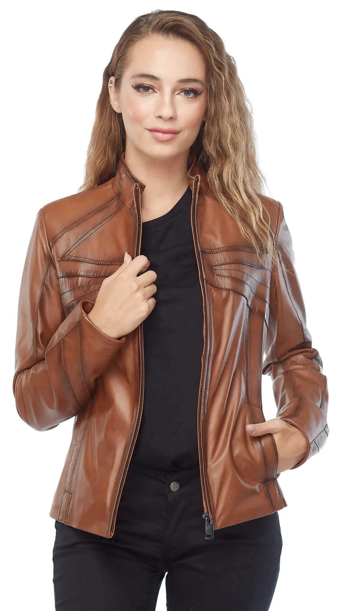 Genuine Leather Women 'S Jacket Coat Sheep Lamb Sheepskin Autumn Winter 2022 Thin Large Size Vintage Biker Cinzia Tan