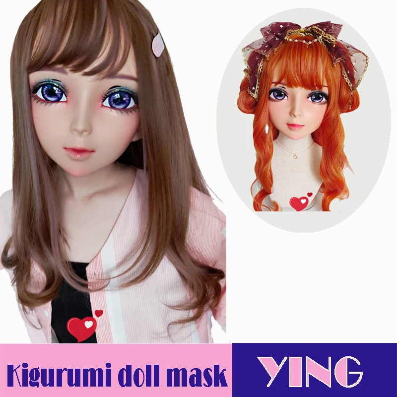 

(YING)Crossdress Female Sweet Girl Resin Half Head Kigurumi Mask With BJD Eyes Cosplay Japanese Anime Role Lolita Doll Mask