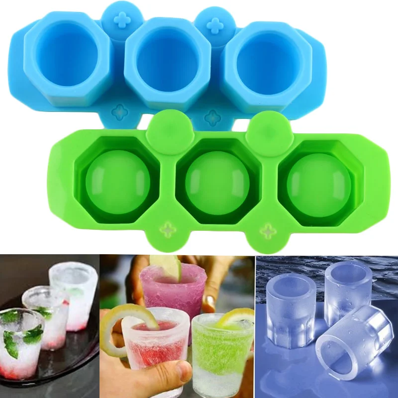 3 Cavity Cups Shape Ice Cube Maker Silicone Mold DIY Whiskey Wine Ice Cream Tray Mold Candy Cake Baking Pudding Chocolate Mould