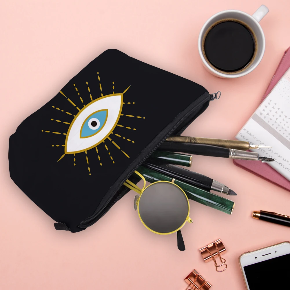 Evil Eyes Print Toiletry Bag Vacation Makeup Bags Men Wash Pouch Travel Accessories Pencil Case Girls\' Cosmetic Bag For Women