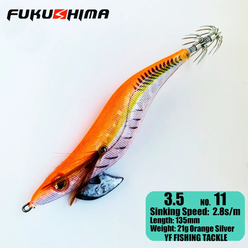 FUKUSHIMA-gabarros de calamar de 2-3,5, señuelo EGI para pesca, desgarrador de madera, ocultos de corte BAIT, anzuelos afilados con cola brillante,