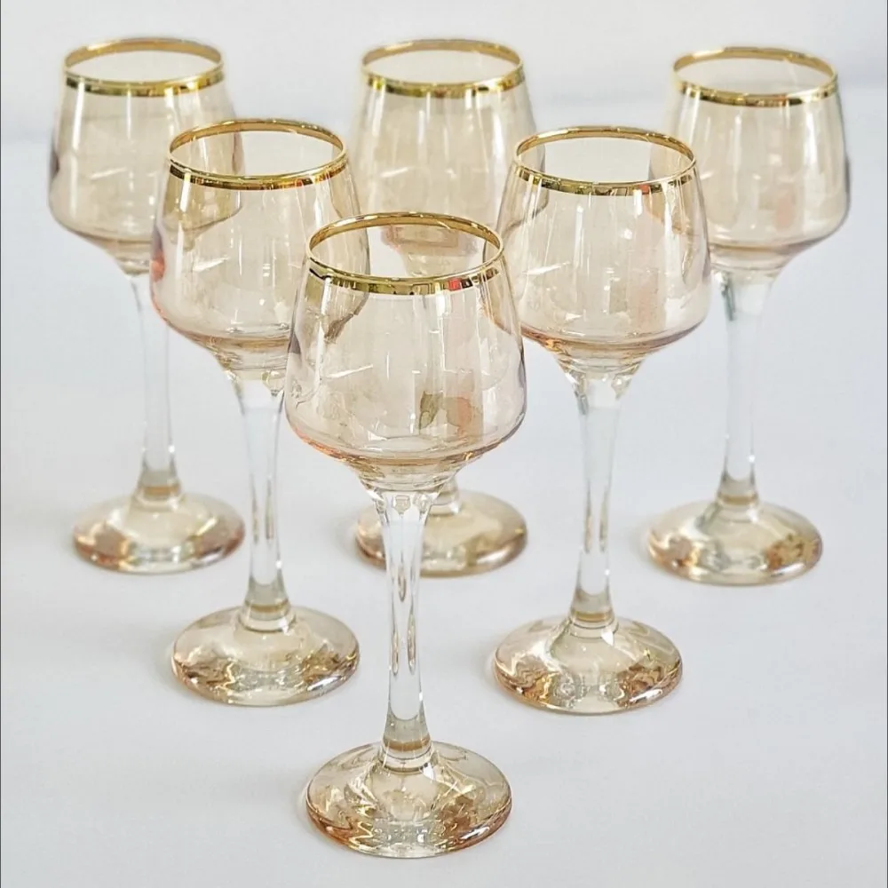 Hand Decorated Gold Gilded 6 Person Coffee Side Glass Water Cup Set, Dowry Set, Gift